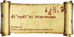 Árpási Hieronima névjegykártya